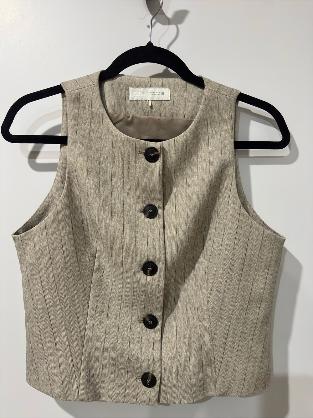 Zara Beige Pinstripe Button Vest